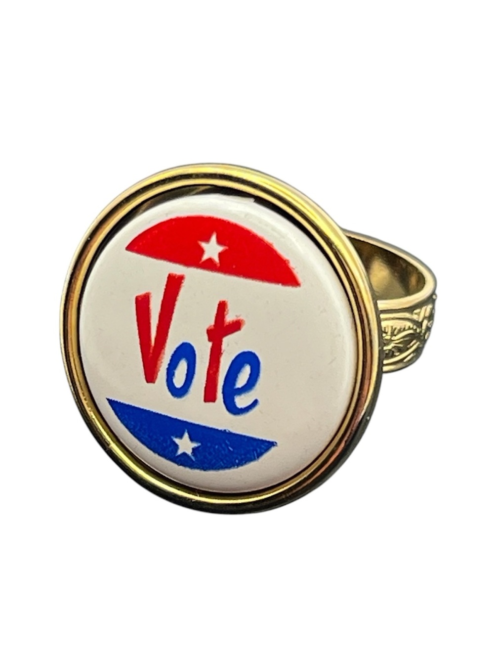 Vote Patriotic election Republican Democrat vintage gold tone enamel ring size 6